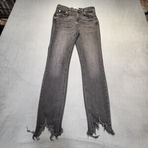 Zara Jeans Womens 4 Black Pearl Skinny Leg Stretch Denim Distressed